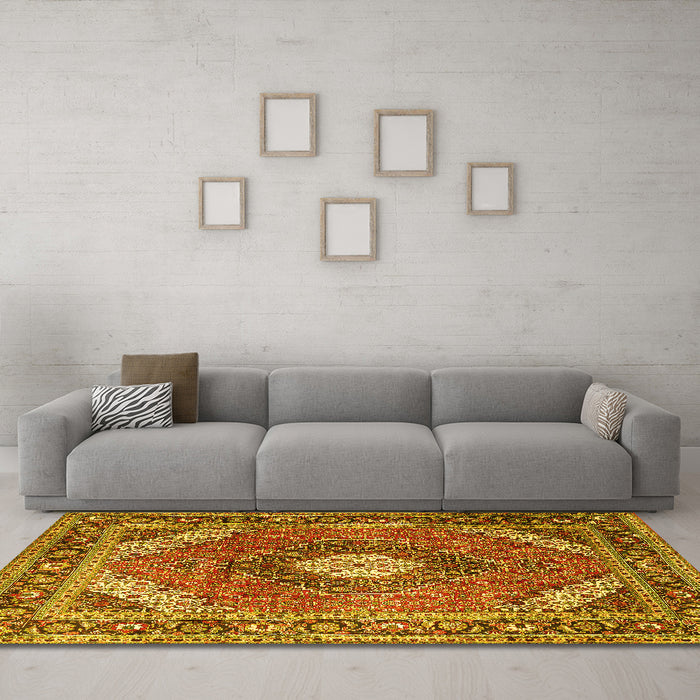 Machine Washable Persian Yellow Traditional Rug in a Living Room, wshtr1167yw