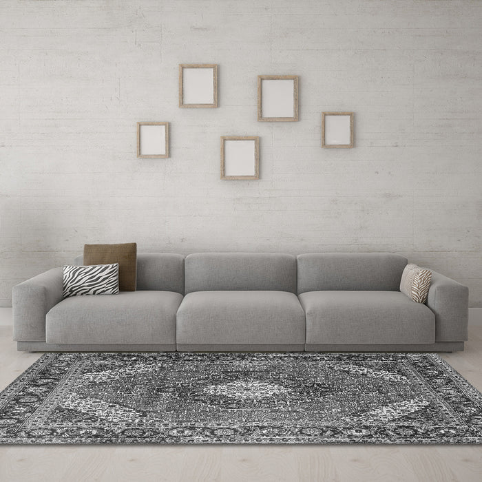 Machine Washable Persian Gray Traditional Rug in a Living Room,, wshtr1167gry