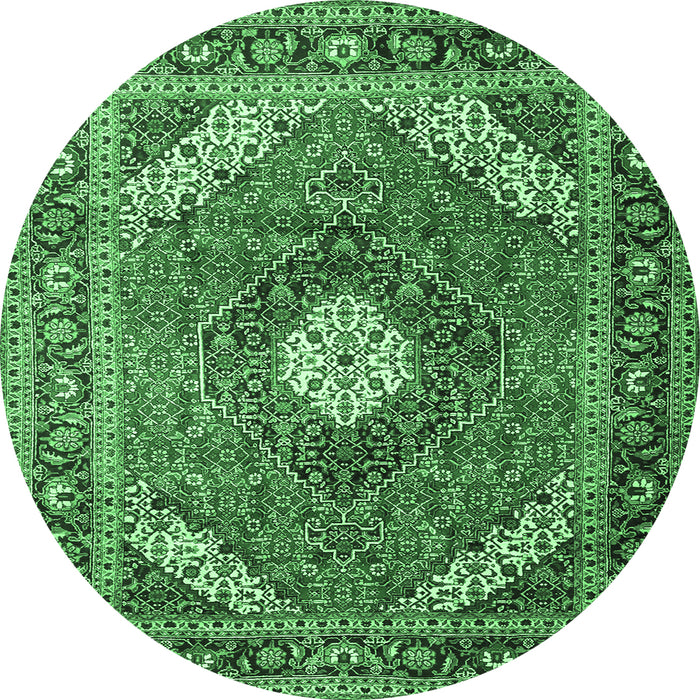 Round Persian Emerald Green Traditional Rug, tr1167emgrn