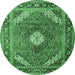 Round Persian Emerald Green Traditional Rug, tr1167emgrn