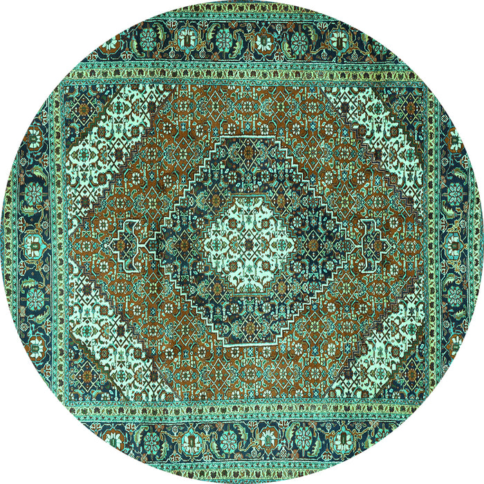Round Machine Washable Persian Turquoise Traditional Area Rugs, wshtr1167turq