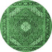 Round Machine Washable Persian Emerald Green Traditional Area Rugs, wshtr1167emgrn