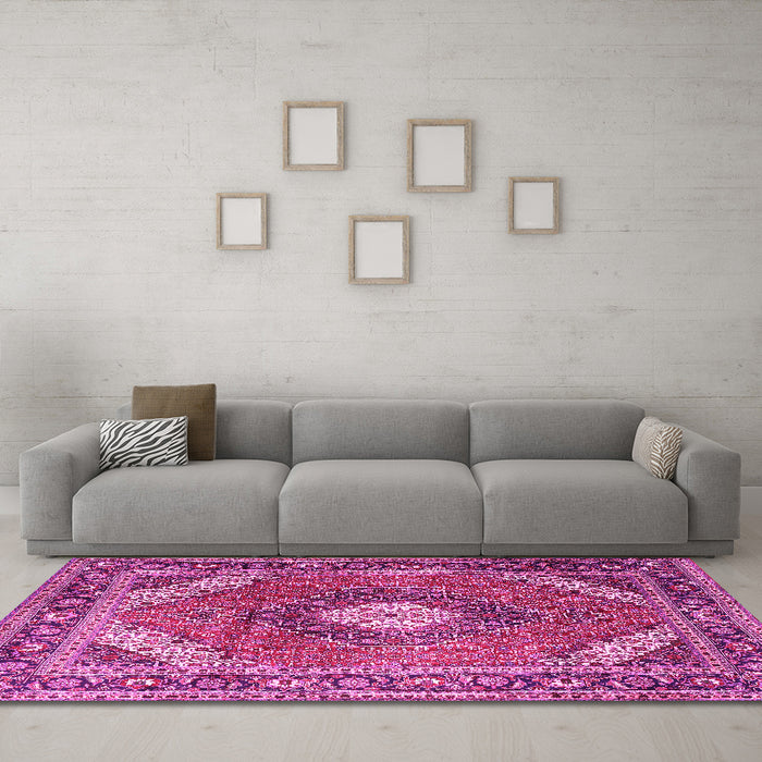 Machine Washable Persian Pink Traditional Rug in a Living Room, wshtr1167pnk