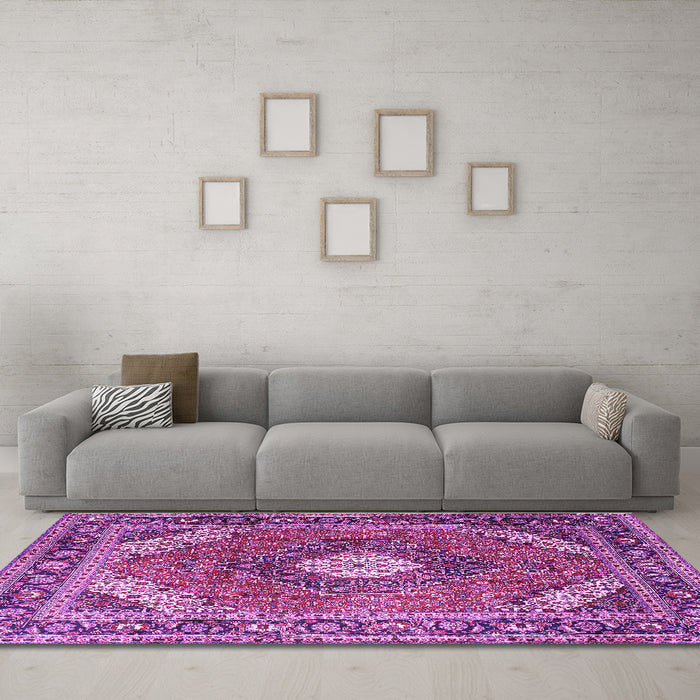 Machine Washable Persian Purple Traditional Area Rugs in a Living Room, wshtr1167pur