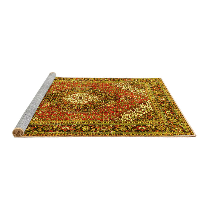 Sideview of Machine Washable Persian Yellow Traditional Rug, wshtr1167yw