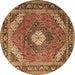Round Persian Brown Traditional Rug, tr1167brn