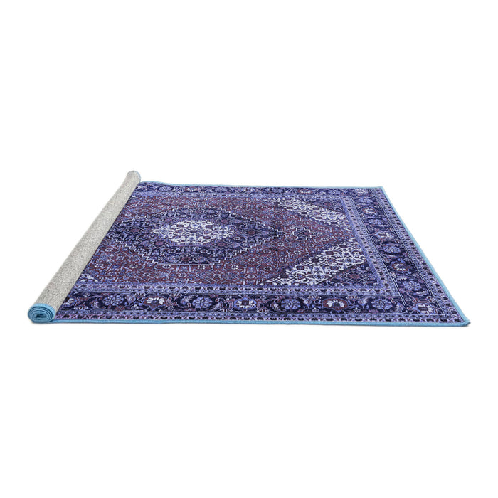 Sideview of Machine Washable Persian Blue Traditional Rug, wshtr1167blu