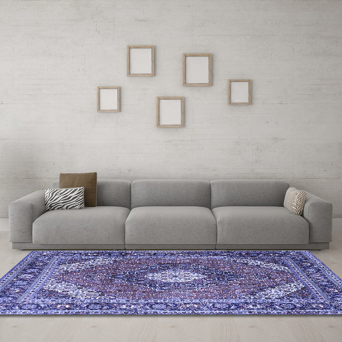 Machine Washable Persian Blue Traditional Rug in a Living Room, wshtr1167blu