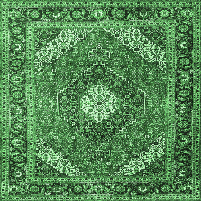 Square Machine Washable Persian Emerald Green Traditional Area Rugs, wshtr1167emgrn