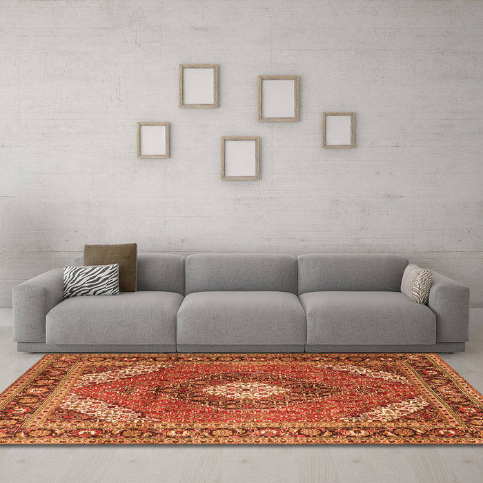 Machine Washable Persian Orange Traditional Area Rugs in a Living Room, wshtr1167org