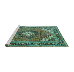 Sideview of Machine Washable Persian Turquoise Traditional Area Rugs, wshtr1167turq
