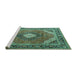 Sideview of Machine Washable Persian Turquoise Traditional Area Rugs, wshtr1167turq