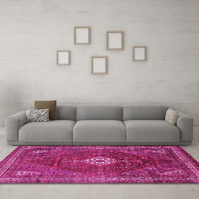 Machine Washable Persian Pink Traditional Rug in a Living Room, wshtr1168pnk