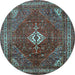 Round Machine Washable Persian Light Blue Traditional Rug, wshtr1168lblu