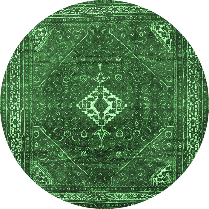 Round Machine Washable Persian Emerald Green Traditional Area Rugs, wshtr1168emgrn