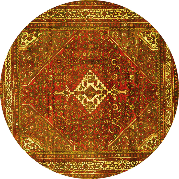 Round Machine Washable Persian Yellow Traditional Rug, wshtr1168yw