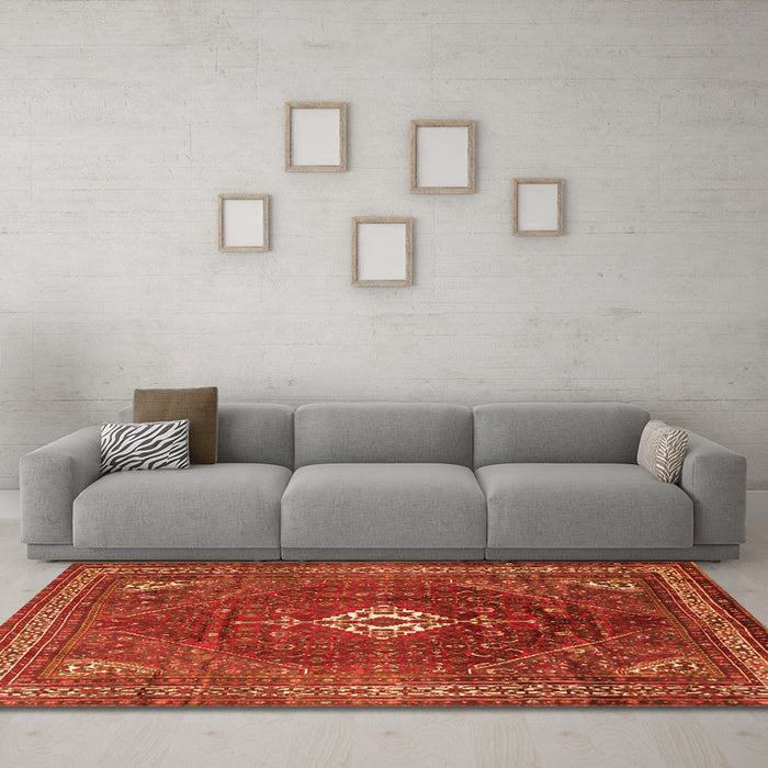 Machine Washable Persian Orange Traditional Area Rugs in a Living Room, wshtr1168org