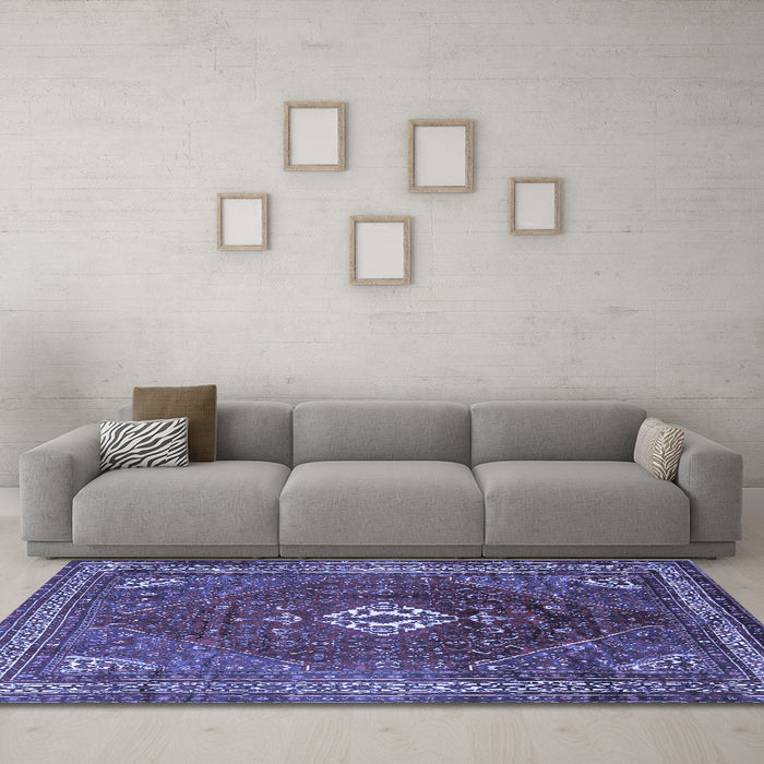 Machine Washable Persian Blue Traditional Rug in a Living Room, wshtr1168blu