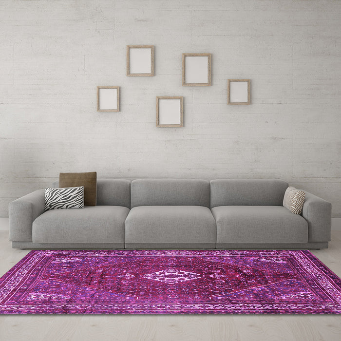 Machine Washable Persian Purple Traditional Area Rugs in a Living Room, wshtr1168pur
