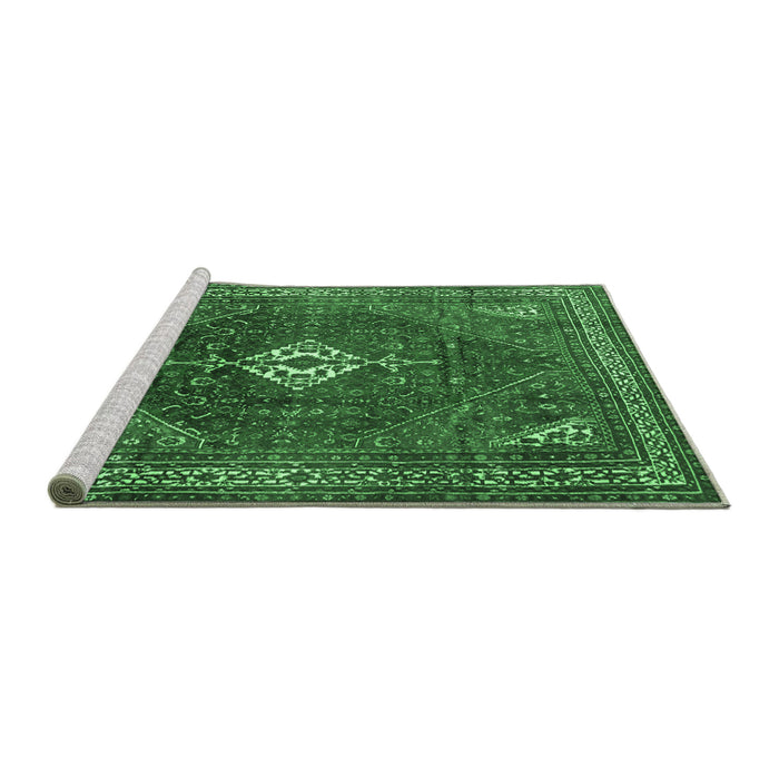 Sideview of Machine Washable Persian Emerald Green Traditional Area Rugs, wshtr1168emgrn