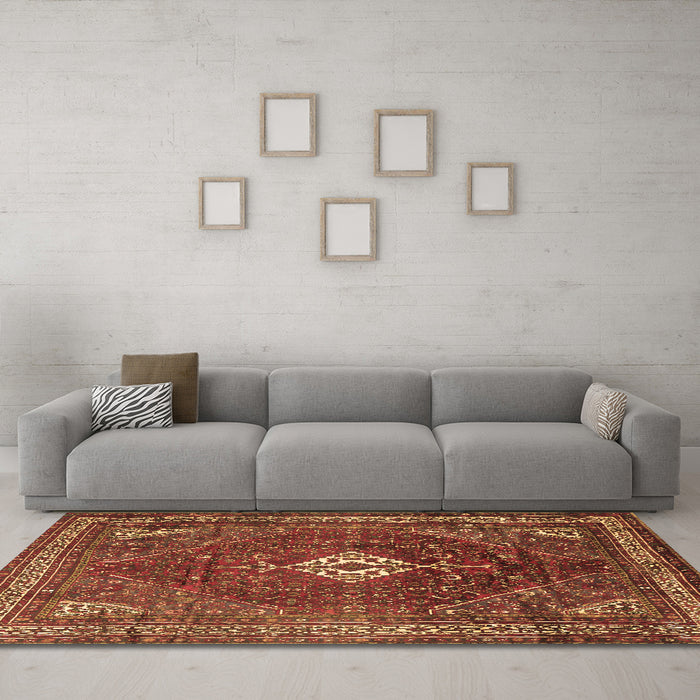 Machine Washable Persian Brown Traditional Rug in a Living Room,, wshtr1168brn