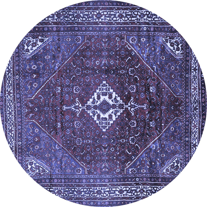 Round Machine Washable Persian Blue Traditional Rug, wshtr1168blu