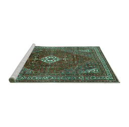 Sideview of Machine Washable Persian Turquoise Traditional Area Rugs, wshtr1168turq