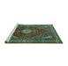 Sideview of Machine Washable Persian Turquoise Traditional Area Rugs, wshtr1168turq