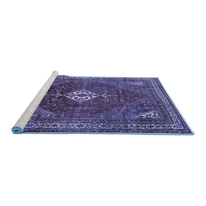 Sideview of Machine Washable Persian Blue Traditional Rug, wshtr1168blu