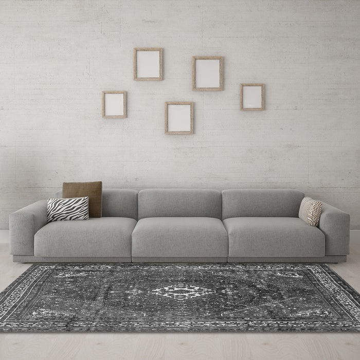 Machine Washable Persian Gray Traditional Rug in a Living Room,, wshtr1168gry