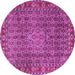 Round Machine Washable Persian Pink Traditional Rug, wshtr1169pnk