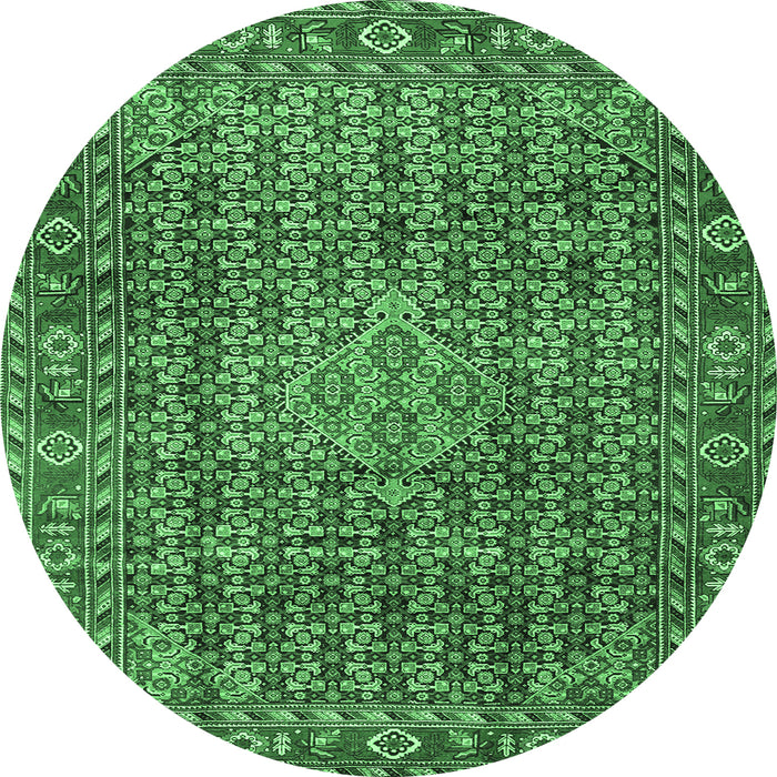 Round Machine Washable Persian Emerald Green Traditional Area Rugs, wshtr1169emgrn