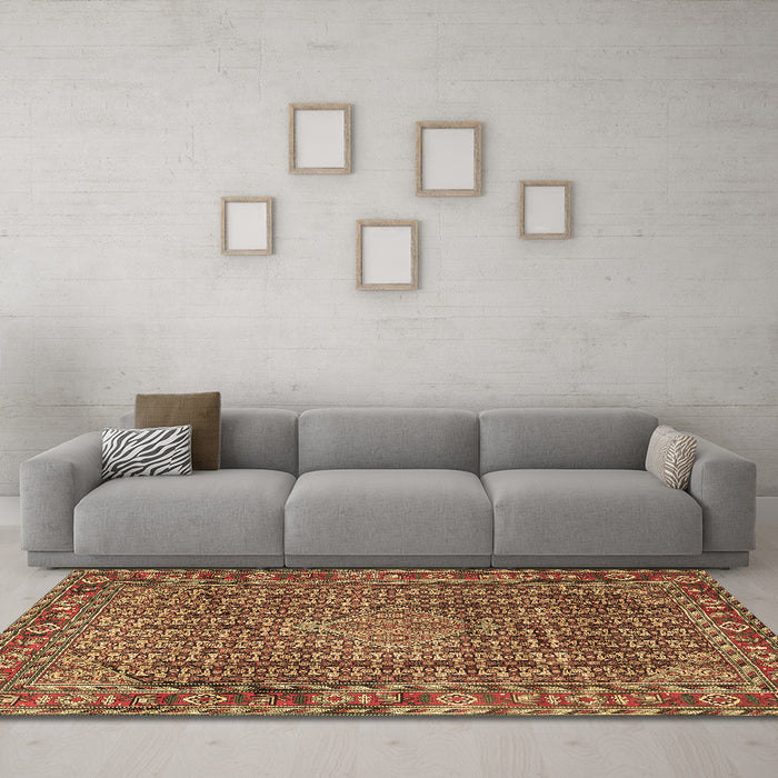 Machine Washable Persian Brown Traditional Rug in a Living Room,, wshtr1169brn