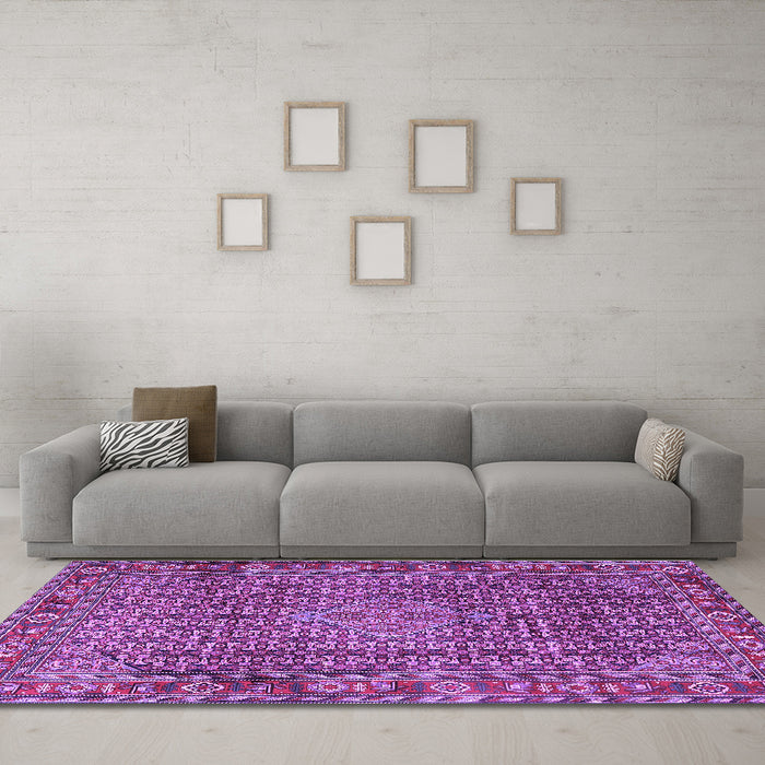Machine Washable Persian Purple Traditional Area Rugs in a Living Room, wshtr1169pur