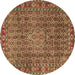 Round Persian Brown Traditional Rug, tr1169brn