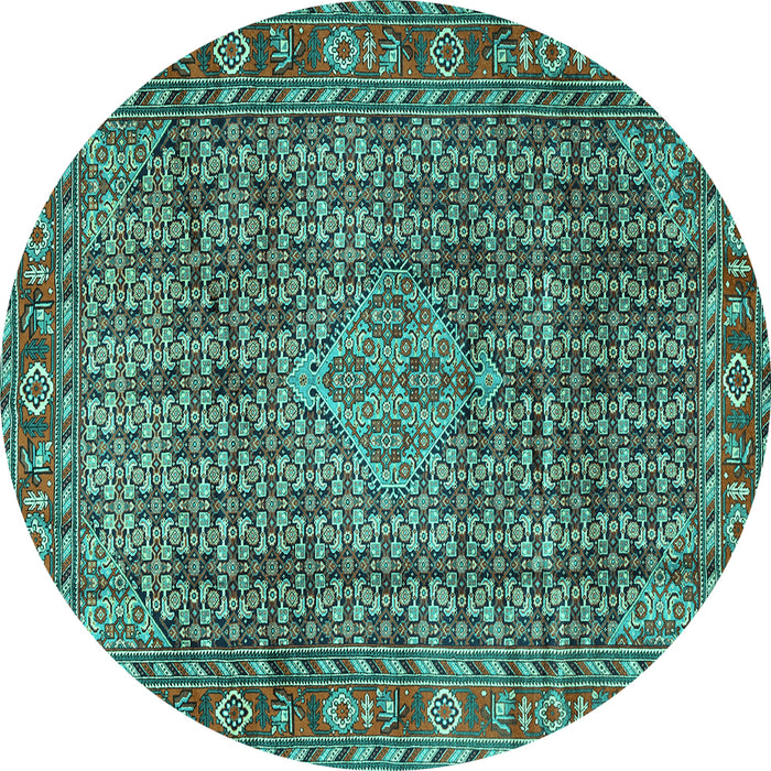 Round Machine Washable Persian Turquoise Traditional Area Rugs, wshtr1169turq