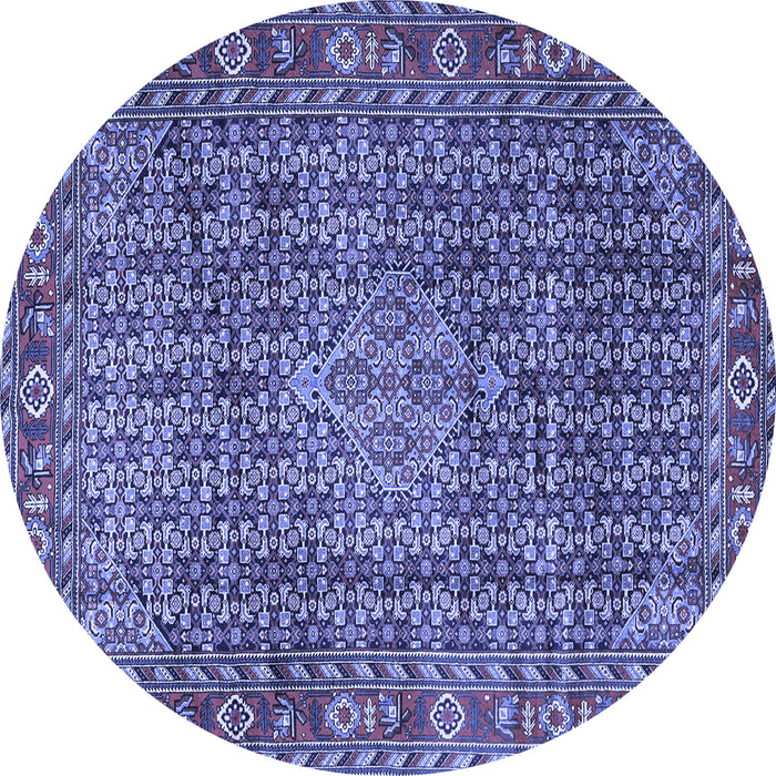 Round Machine Washable Persian Blue Traditional Rug, wshtr1169blu