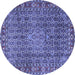 Round Machine Washable Persian Blue Traditional Rug, wshtr1169blu