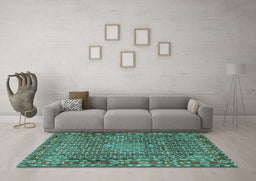 Machine Washable Persian Turquoise Traditional Area Rugs in a Living Room,, wshtr1169turq