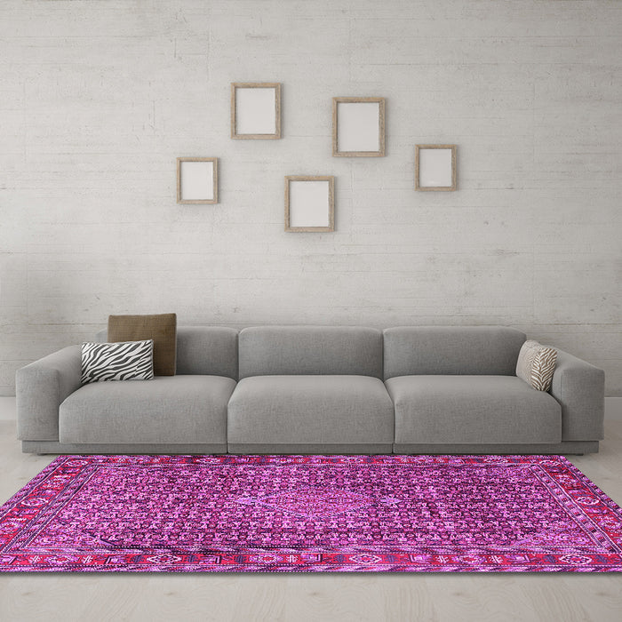 Machine Washable Persian Pink Traditional Rug in a Living Room, wshtr1169pnk