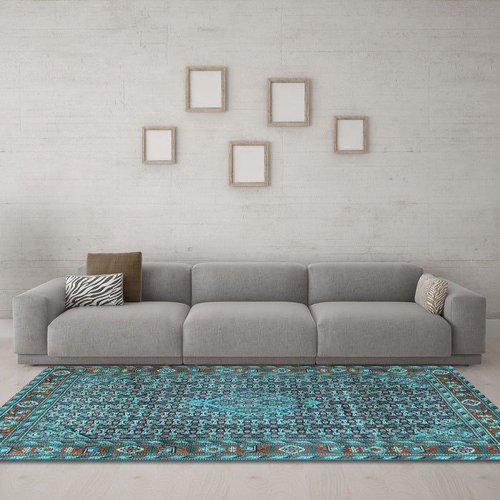 Machine Washable Persian Light Blue Traditional Rug in a Living Room, wshtr1169lblu