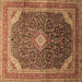 Square Machine Washable Medallion Brown Traditional Rug, wshtr116brn