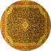 Round Machine Washable Medallion Yellow Traditional Rug, wshtr116yw