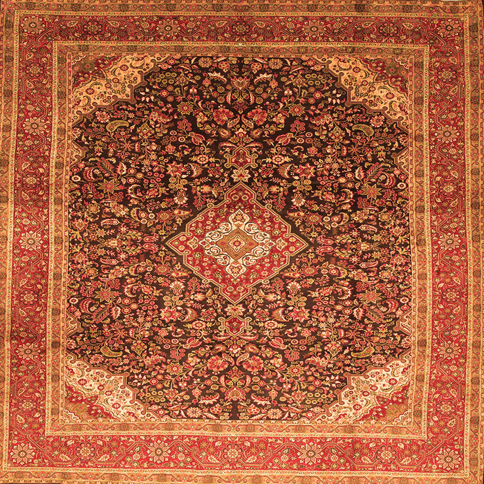 Round Machine Washable Medallion Orange Traditional Area Rugs, wshtr116org