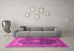 Machine Washable Medallion Pink Traditional Rug in a Living Room, wshtr116pnk