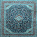 Square Machine Washable Medallion Light Blue Traditional Rug, wshtr116lblu