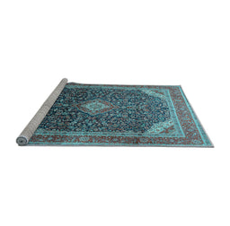 Sideview of Machine Washable Medallion Light Blue Traditional Rug, wshtr116lblu