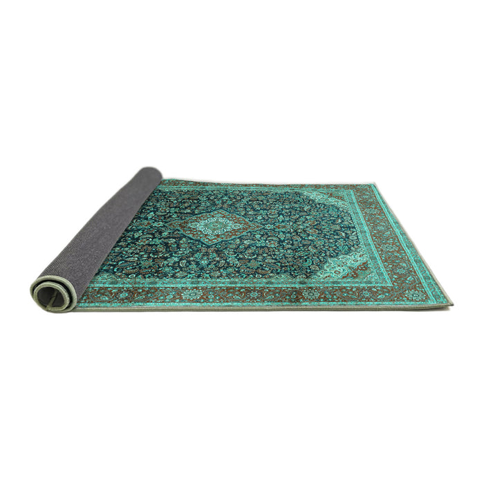 Sideview of Medallion Turquoise Traditional Rug, tr116turq