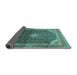 Sideview of Medallion Turquoise Traditional Rug, tr116turq