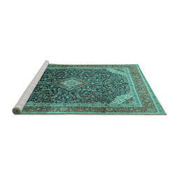 Sideview of Machine Washable Medallion Turquoise Traditional Area Rugs, wshtr116turq